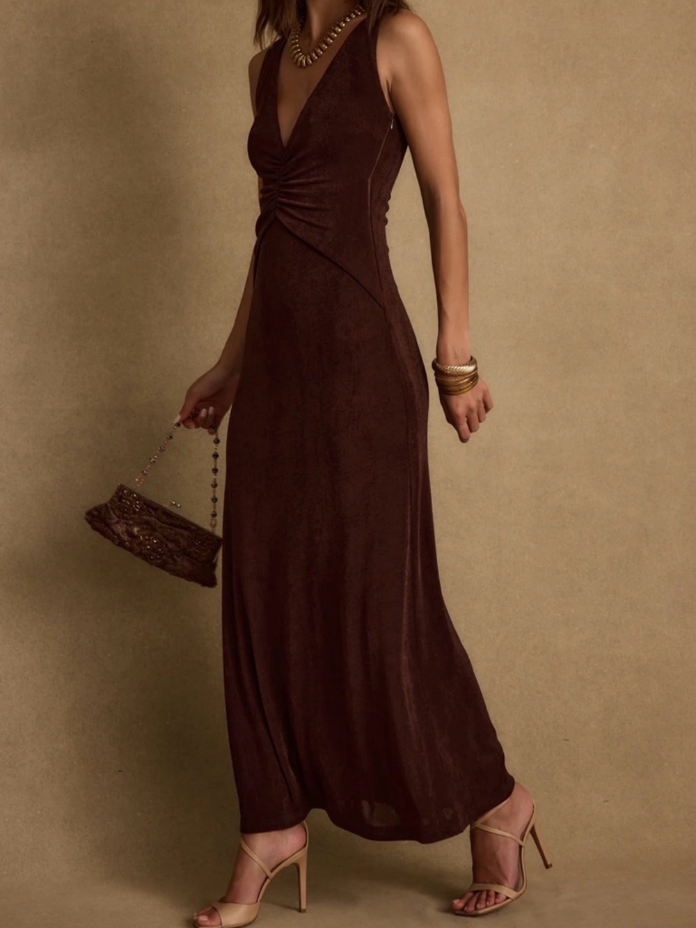 Reese Espresso Slinky Maxi Dress